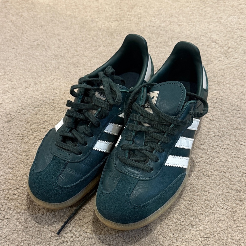 Adidas Kids Sambas Dark Green and White Sneakers 3.5